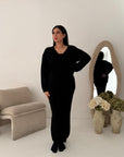 Harper Black Plain Knitted Wrap Trouser Co Ord
