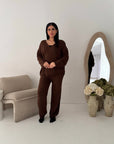 Harper Brown Plain Knitted Wrap Trouser Co Ord