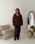 Harper Brown Plain Knitted Wrap Trouser Co Ord