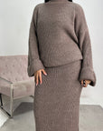Ivy Mocha Knitted Skirt Two Piece Set