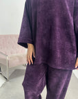 Lia Purple Ribbed Velvet Soft Premium Co ord