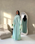 Maya Mint Satin Kaftan With Neck Scarf Dress