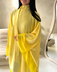 Maya Yellow Satin Kaftan With Neck Scarf Dress