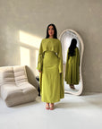 Sherin Olive Pearl Detail Modest Dress