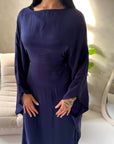 Zayna Navy Shimmer Tie Kaftan Dress