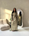 Grecia Khaki Metallic Adjustable Tie Kaftan Dress