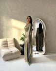 Grecia Khaki Metallic Adjustable Tie Kaftan Dress