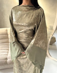 Grecia Khaki Metallic Adjustable Tie Kaftan Dress