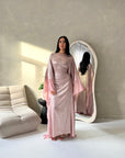 Grecia Pink Metallic Adjustable Tie Kaftan Dress