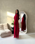 Leta Red Pearl Choker Neck Modest Cape Dress