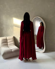 Leta Red Pearl Choker Neck Modest Cape Dress