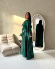 Grecia Emerald Green Metallic Adjustable Tie Kaftan Dress