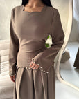 Raia Mocha Pearl Detail Modest Skirt Co Ord