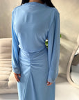 Ines Blue Soft Waist Ruched Lined Modest Dress