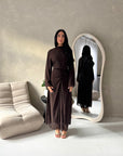 Ines Brown Soft Waist Ruched Lined Modest Dress