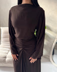 Ines Brown Soft Waist Ruched Lined Modest Dress