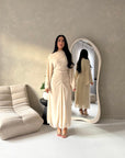 Ines Beige Soft Waist Ruched Lined Modest Dress