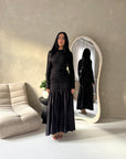 Lyra Black Waist Ruched Modest Dress