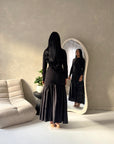 Lyra Black Waist Ruched Modest Dress