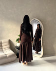 Lyra Brown Waist Ruched Modest Dress