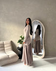 Lyra Mocha Waist Ruched Modest Dress