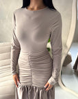 Lyra Mocha Waist Ruched Modest Dress