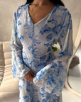 Kara Pastel Blue Floral Premium Lined Chiffon Summer Dress