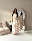 Kara Camel Floral Premium Lined Chiffon Summer Dress