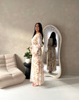 Kara Camel Floral Premium Lined Chiffon Summer Dress
