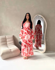 Kara Red Floral Premium Lined Chiffon Summer Dress