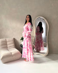 Kara Pink Floral Premium Lined Chiffon Summer Dress