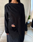 Yasna Black Floral Side Drape Tie Back Dress