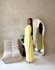 Yasna Yellow Floral Side Drape Tie Back Dress
