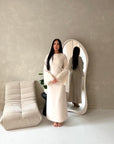 Elara Beige Plain Lace Sleeve Detail Modest Dress