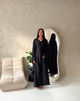 Sala Black Lace Detail V Neck Modest Kaftan Dress