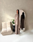 Sala Mocha Lace Detail V Neck Modest Kaftan Dress