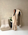 Sala Beige Lace Detail V Neck Modest Kaftan Dress