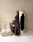 Sala Brown Lace Detail V Neck Modest Kaftan Dress