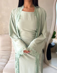Amara Mint Lace Detail Two Peice Co Ord Abaya Set