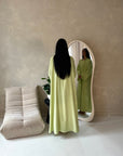 Amara Pistachio Green Lace Detail Two Peice Co Ord Abaya Set