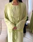 Amara Pistachio Green Lace Detail Two Peice Co Ord Abaya Set