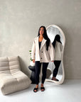Melia Beige Collar Batwing Pocket Jacket