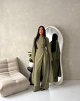 Essa Khaki Mandarin Collar Long Dress Trouser Co Ord Set