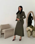 Serenity Khaki Gold Buckle Detail Modest Dress