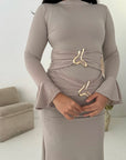 Serenity Mocha Gold Buckle Detail Modest Dress