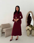 Serenity Wine Gold Buckle Detail Modest Dress