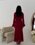 Aria Wine Lace Turtle Neck Lined Dress