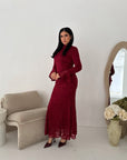 Aria Wine Lace Turtle Neck Lined Dress
