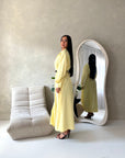 Areezo Yellow Pleated Belted Buckle V Neck Collar Dress