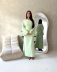 Elara Mint Plain Lace Sleeve Detail Modest Dress